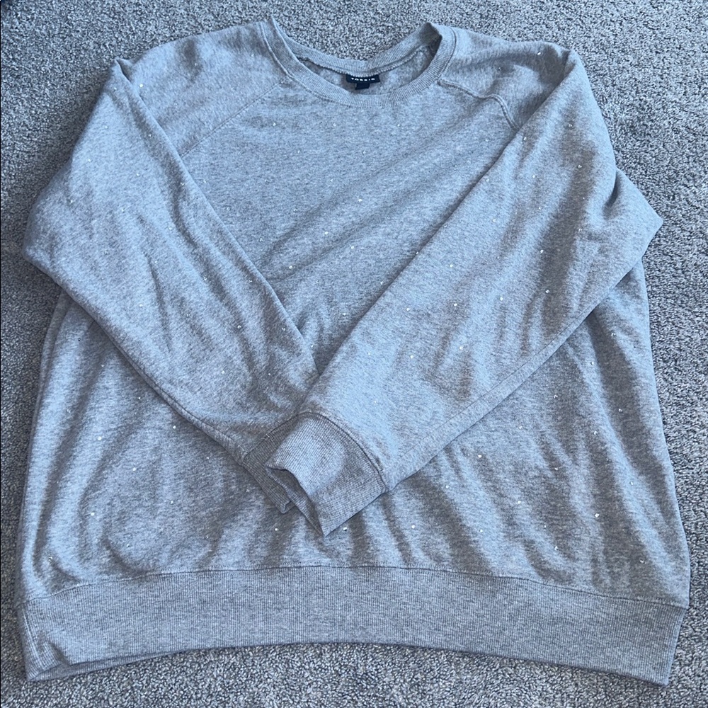 Gray Crewneck rhinestone Sweatshirt